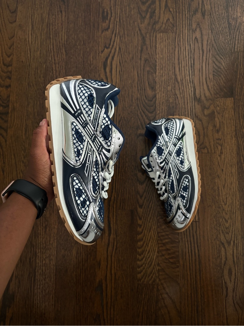 Bottega Veneta Navy Blue White and Gum Sole Sneakers